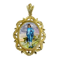 14 Karat 'Blue Boy' Masterpiece Hand Painted Mother of Pearl Pendant #0786