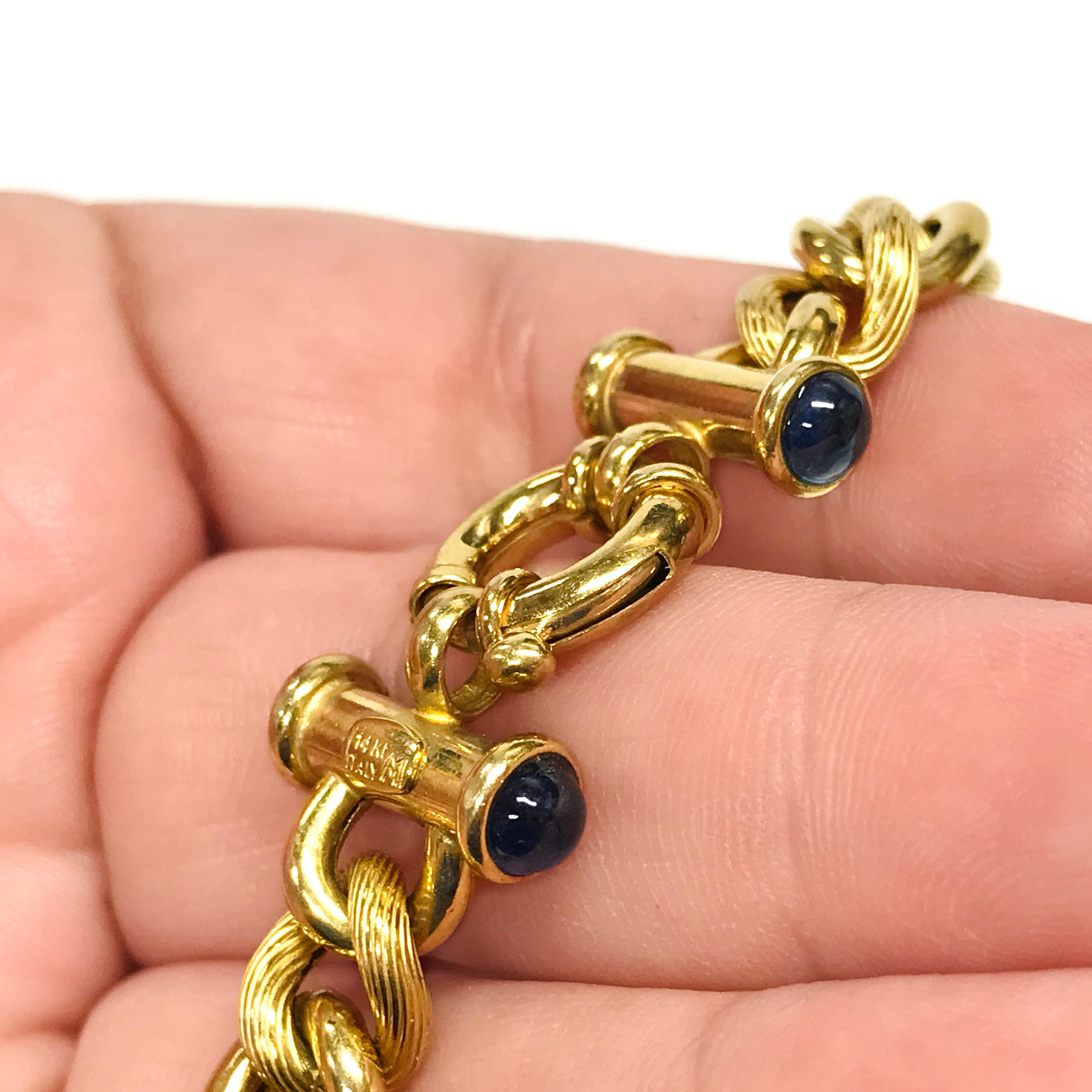Cabochon 14 Karat Blue Sapphire Cuban Link Bracelet