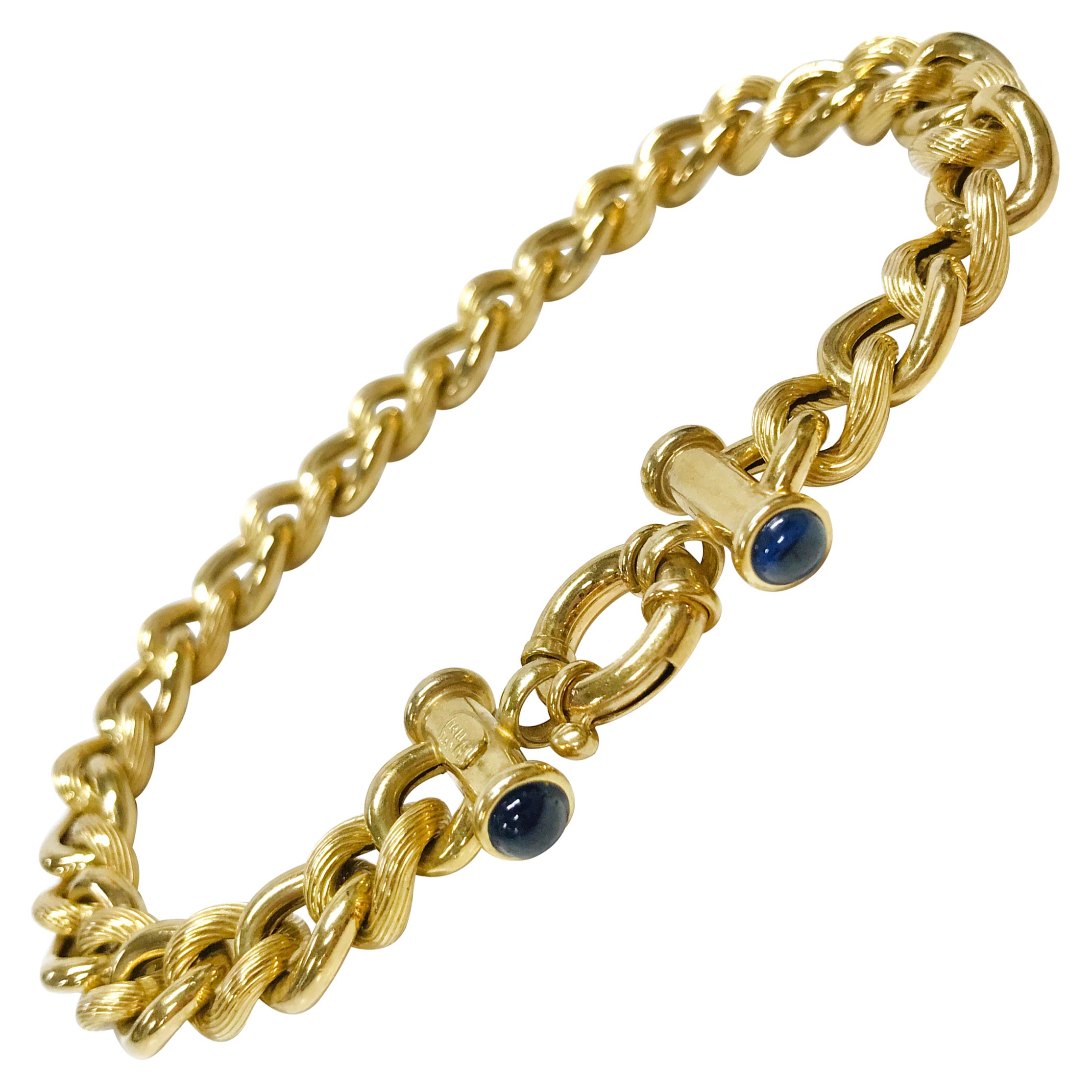 14 Karat Blue Sapphire Cuban Link Bracelet