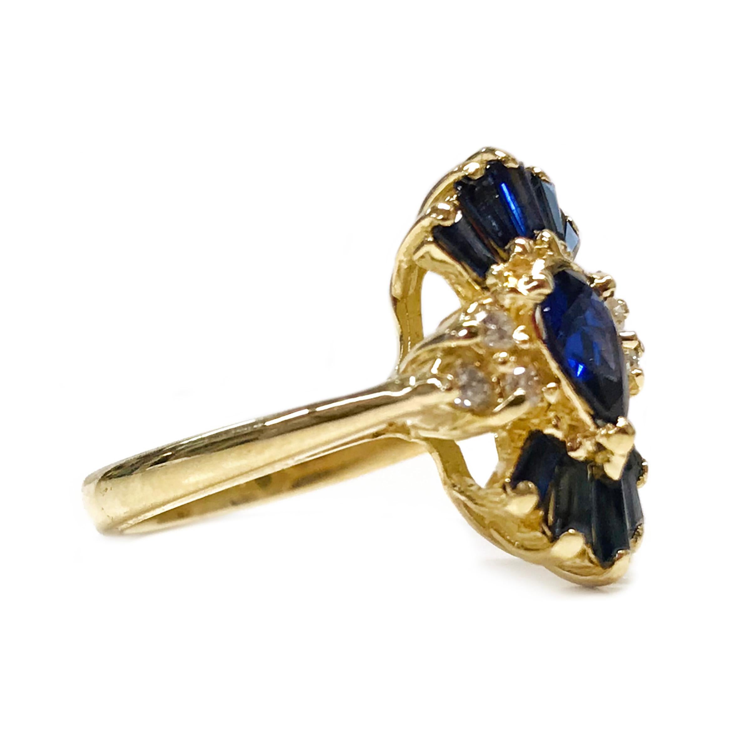 Retro 14 Karat Blue Sapphire Diamond Ring