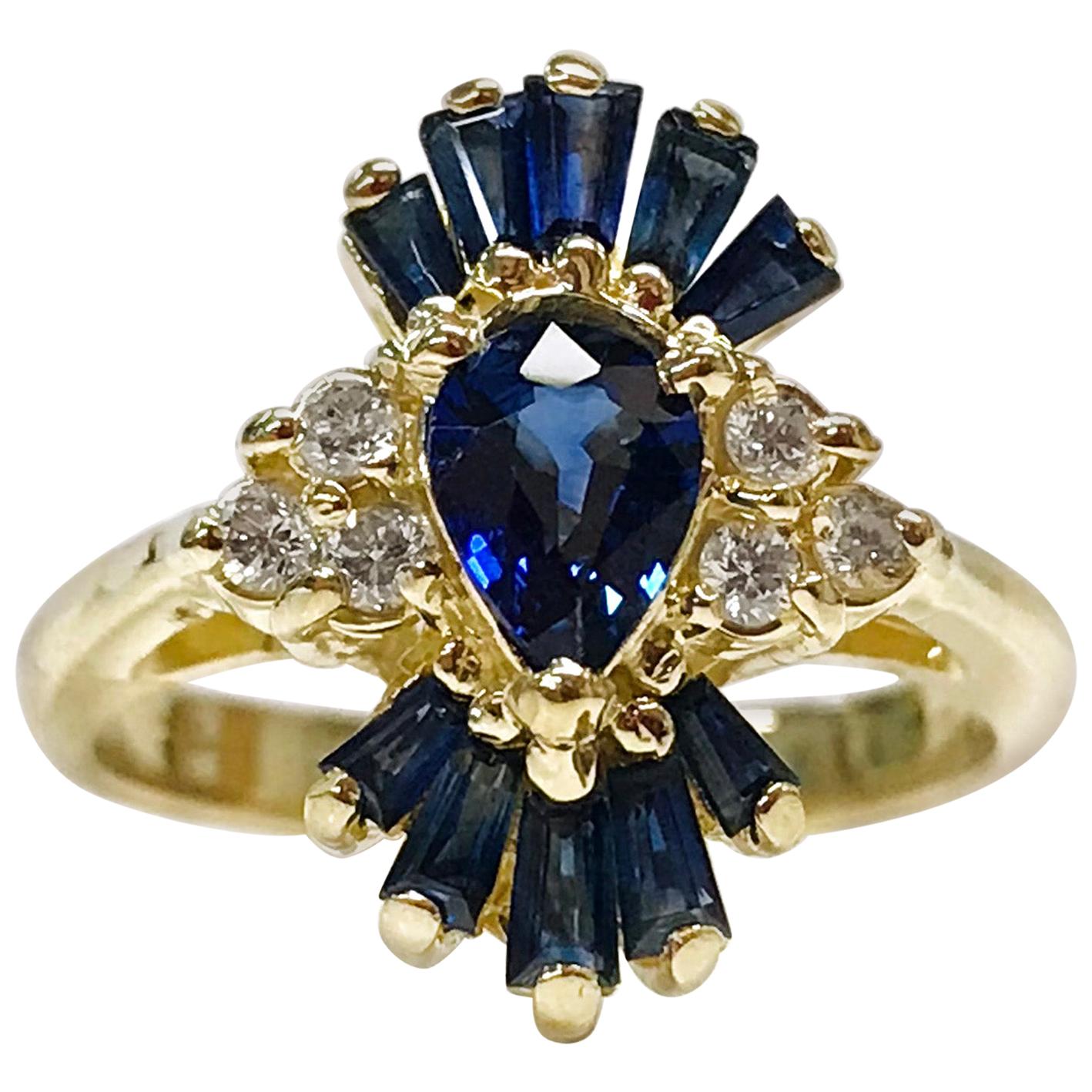 14 Karat Blue Sapphire Diamond Ring