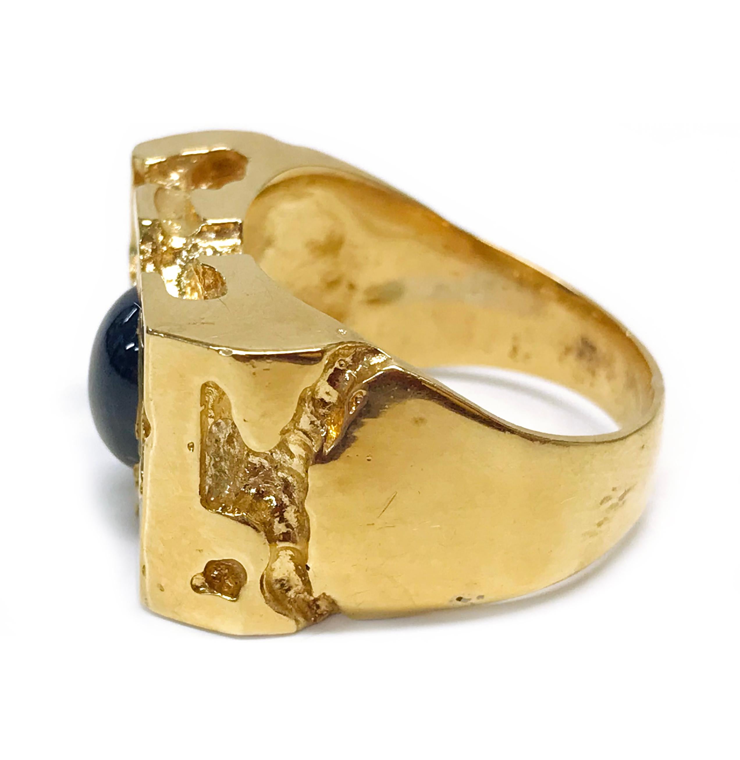 Retro Yellow Gold Blue Sapphire Nugget Ring For Sale