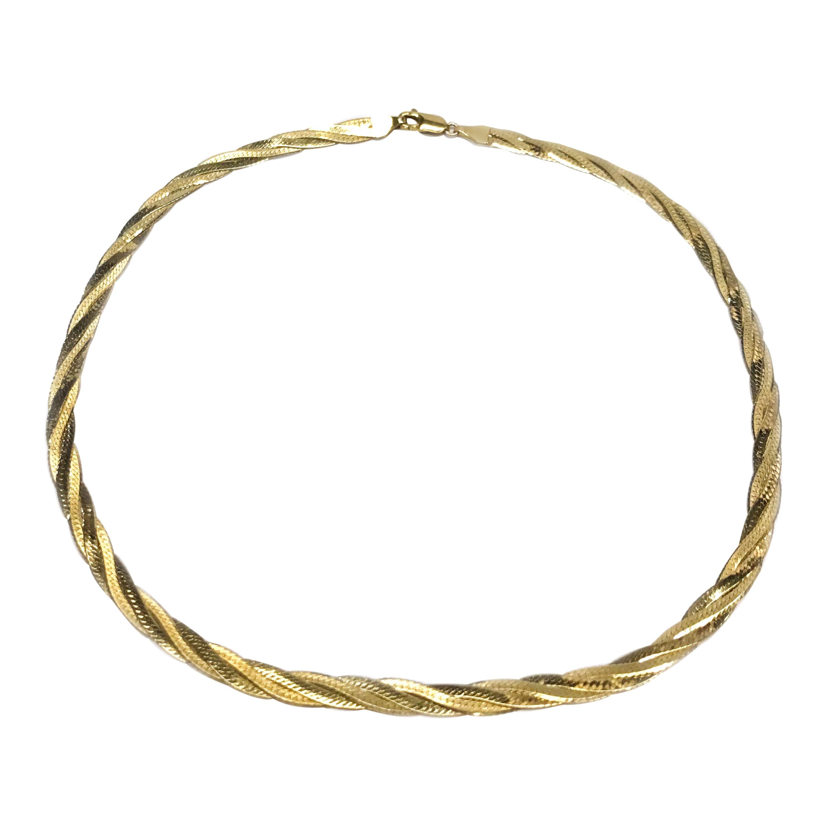 Yellow Gold Braided Herringbone Necklace For Sale