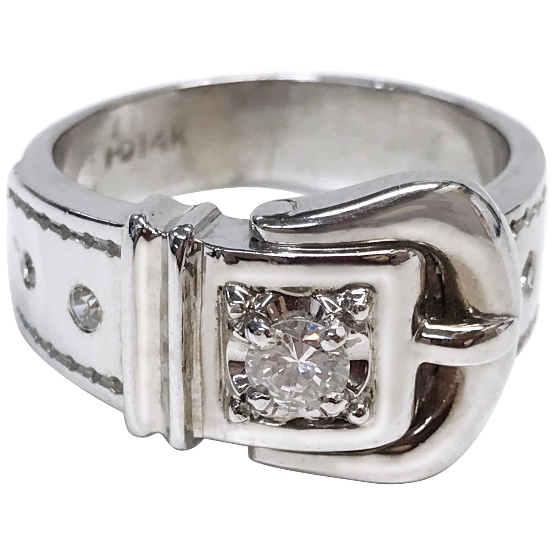 White Gold Buckle Diamond Ring For Sale