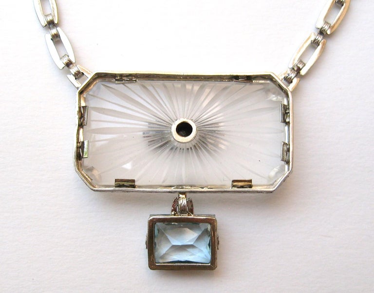 14 Karat Camphor Glass Pendant Necklace Diamond Enamel Aquamarine Drop ...