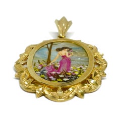 14 Karat 'Carnation' Masterpiece Hand Painted MOP Pendant #0757