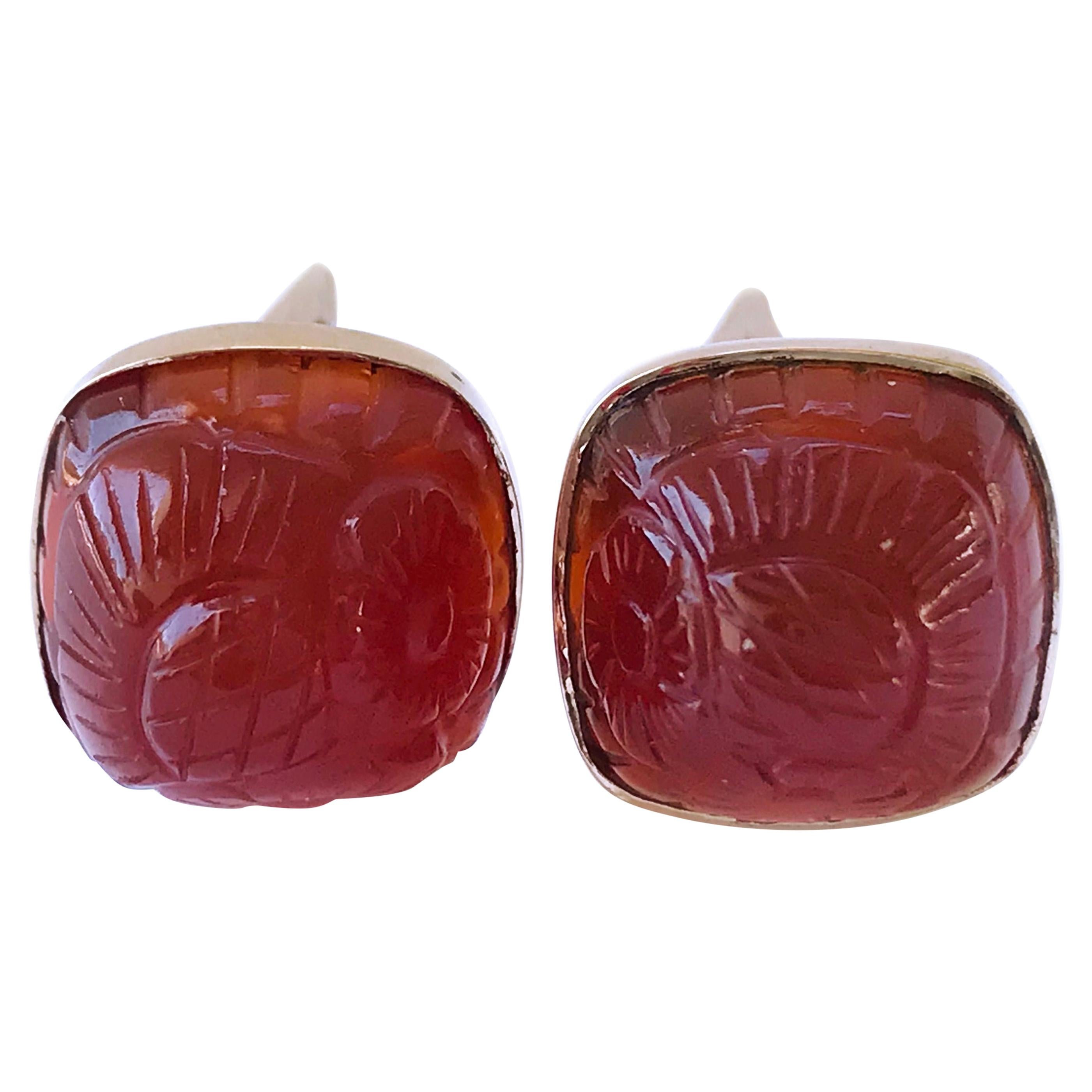 14 Karat Carved Carnelian Cufflinks