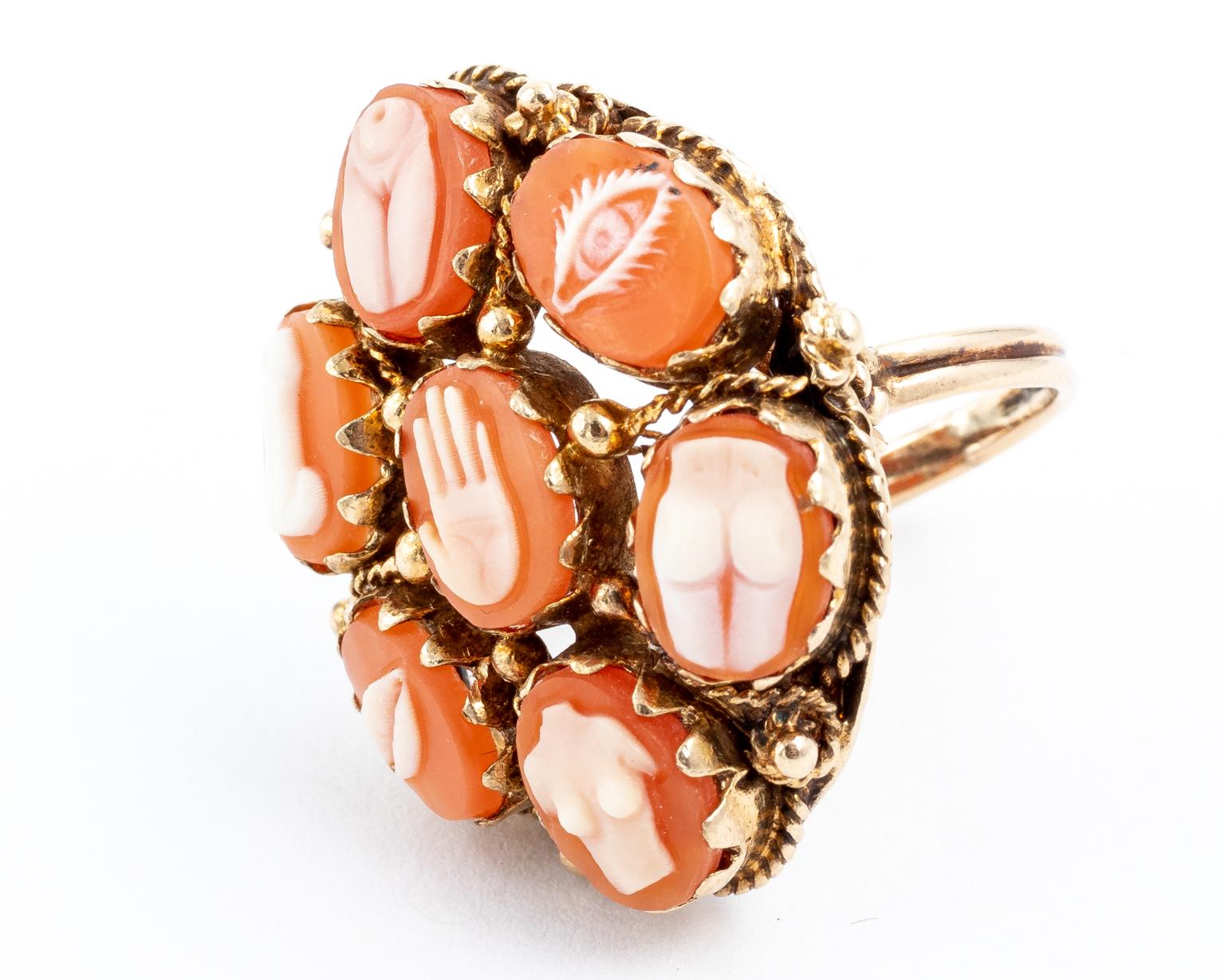 14 Karat Carved Mini Italian Cameo Ring In Good Condition For Sale In St.amford, CT