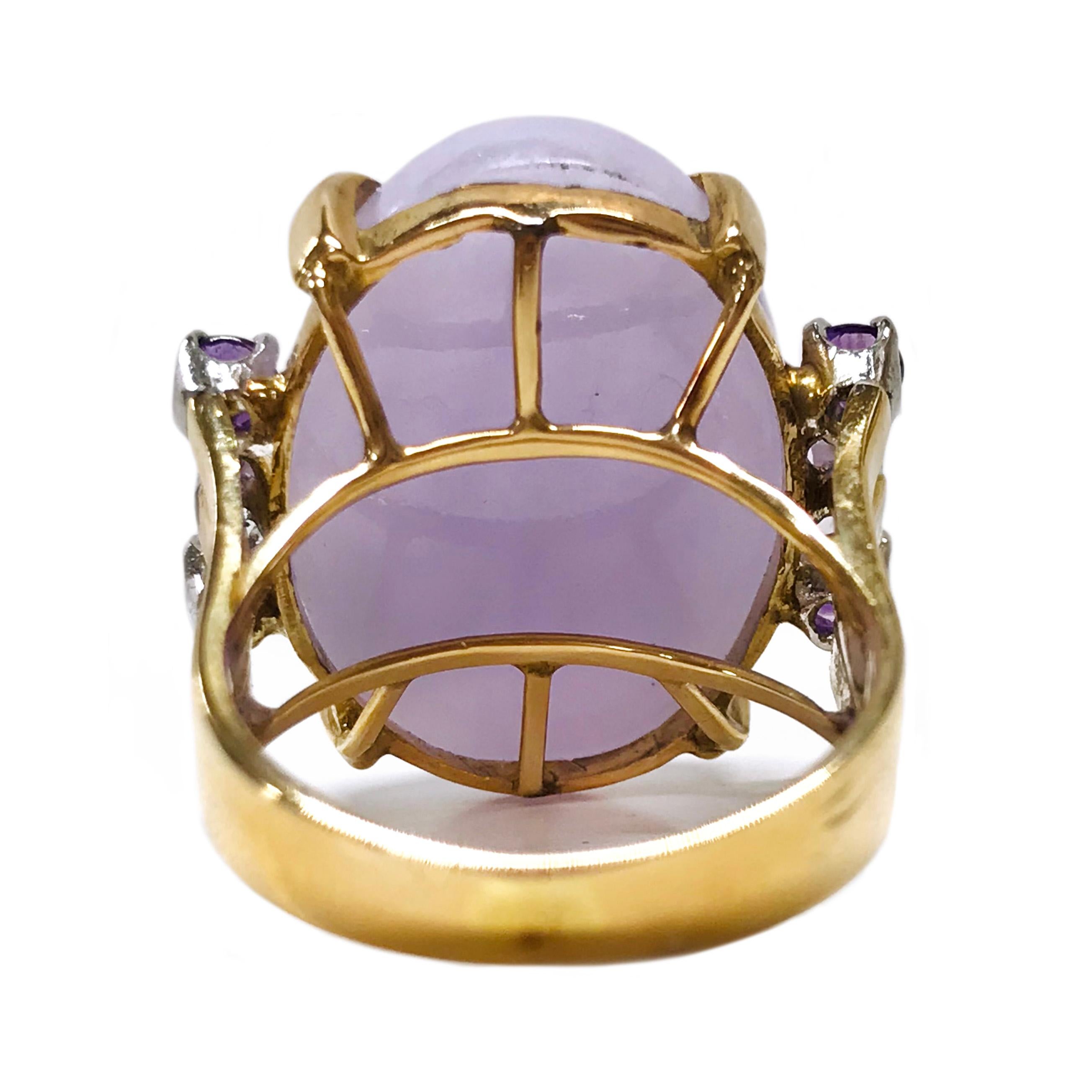 Gelbgold Chalcedon Amethyst Diamant-Ring im Zustand „Gut“ im Angebot in Palm Desert, CA