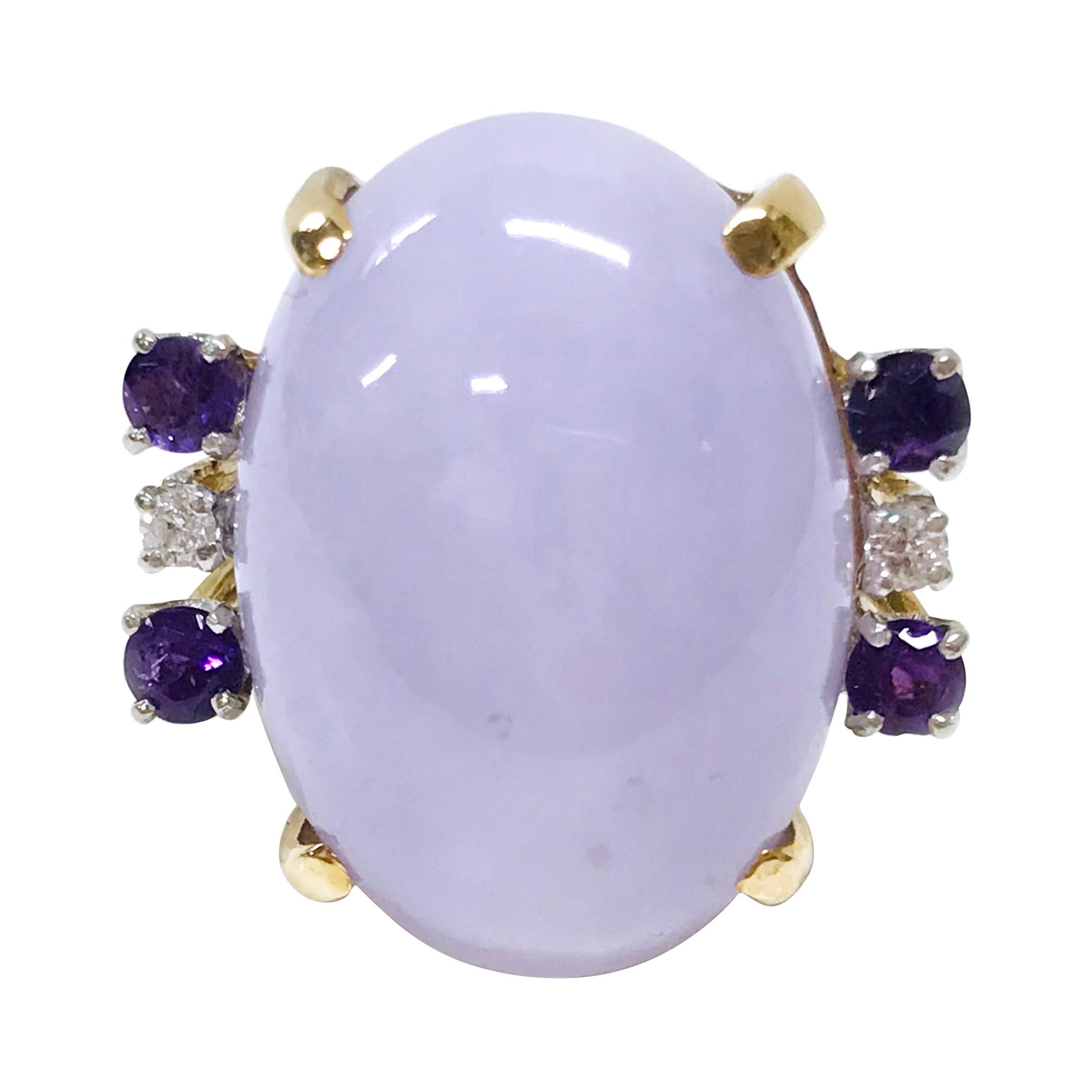 Yellow Gold Chalcedony Amethyst Diamond Ring For Sale