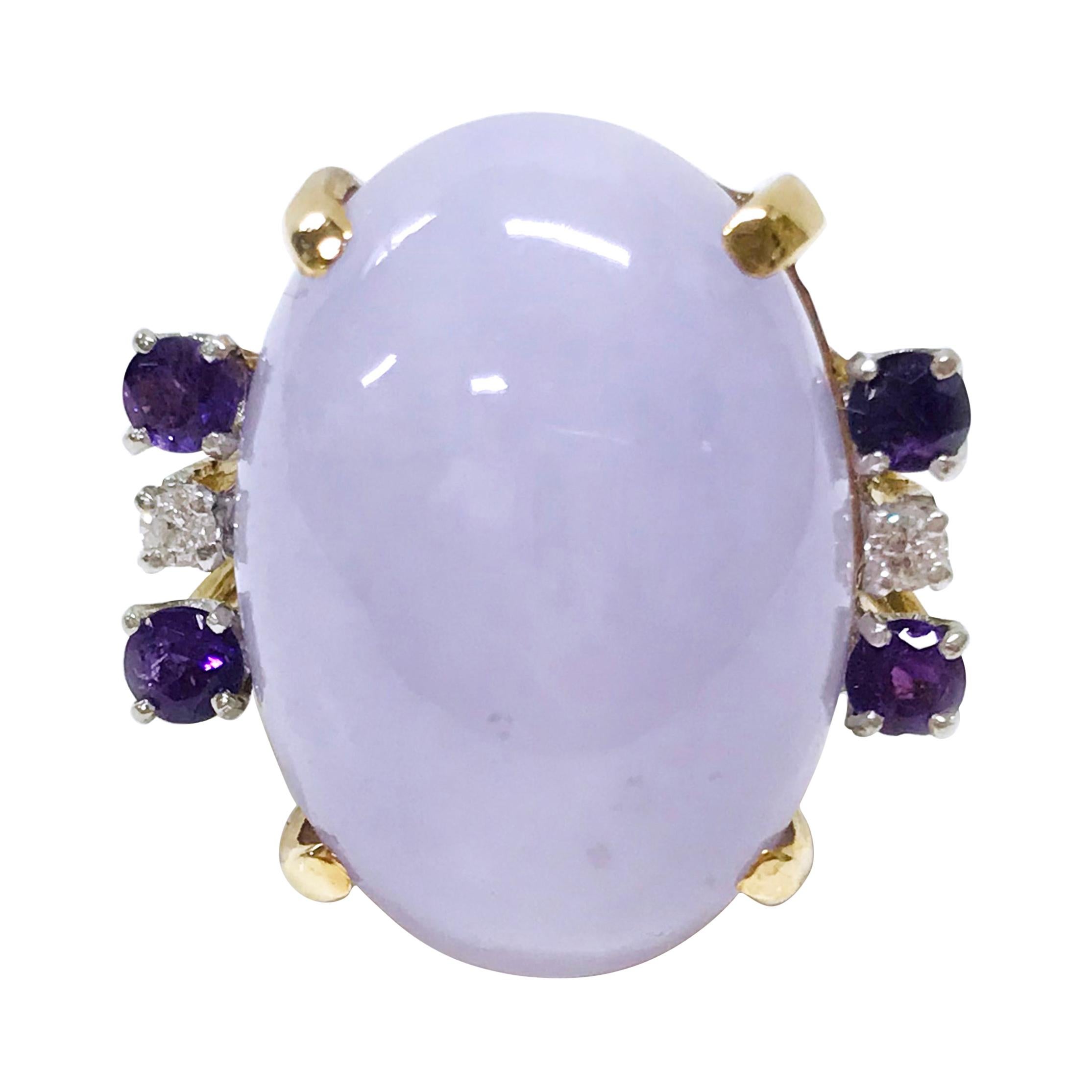 Gelbgold Chalcedon Amethyst Diamant-Ring