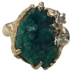 14 Karat "Chatham" Emerald Crystal Cluster and Diamond Ring