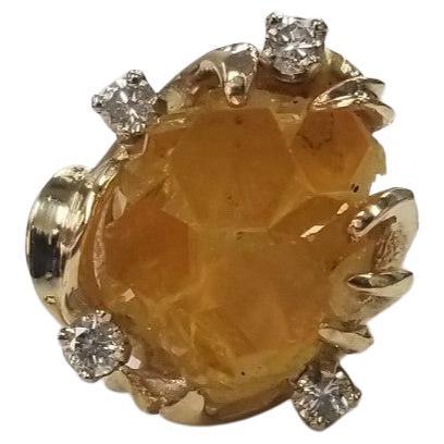 14 Karat "Chatham" Yellow Sapphire Crystal Cluster and Diamond Ring For Sale