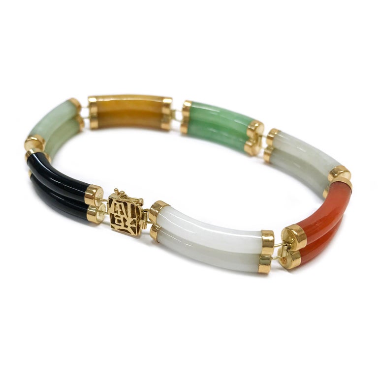 14 Karat Chinese DoubleLink MultiColor Jade Bracelet at 1stDibs
