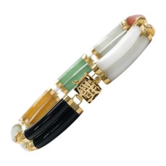 14 Karat Chinese Double-Link Multi-Color Jade Bracelet