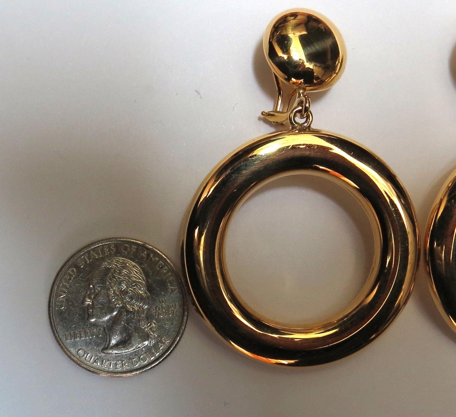 14 Karat Circle Dangle and Top Button Clip Earrings In New Condition In New York, NY