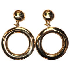 14 Karat Circle Dangle and Top Button Clip Earrings