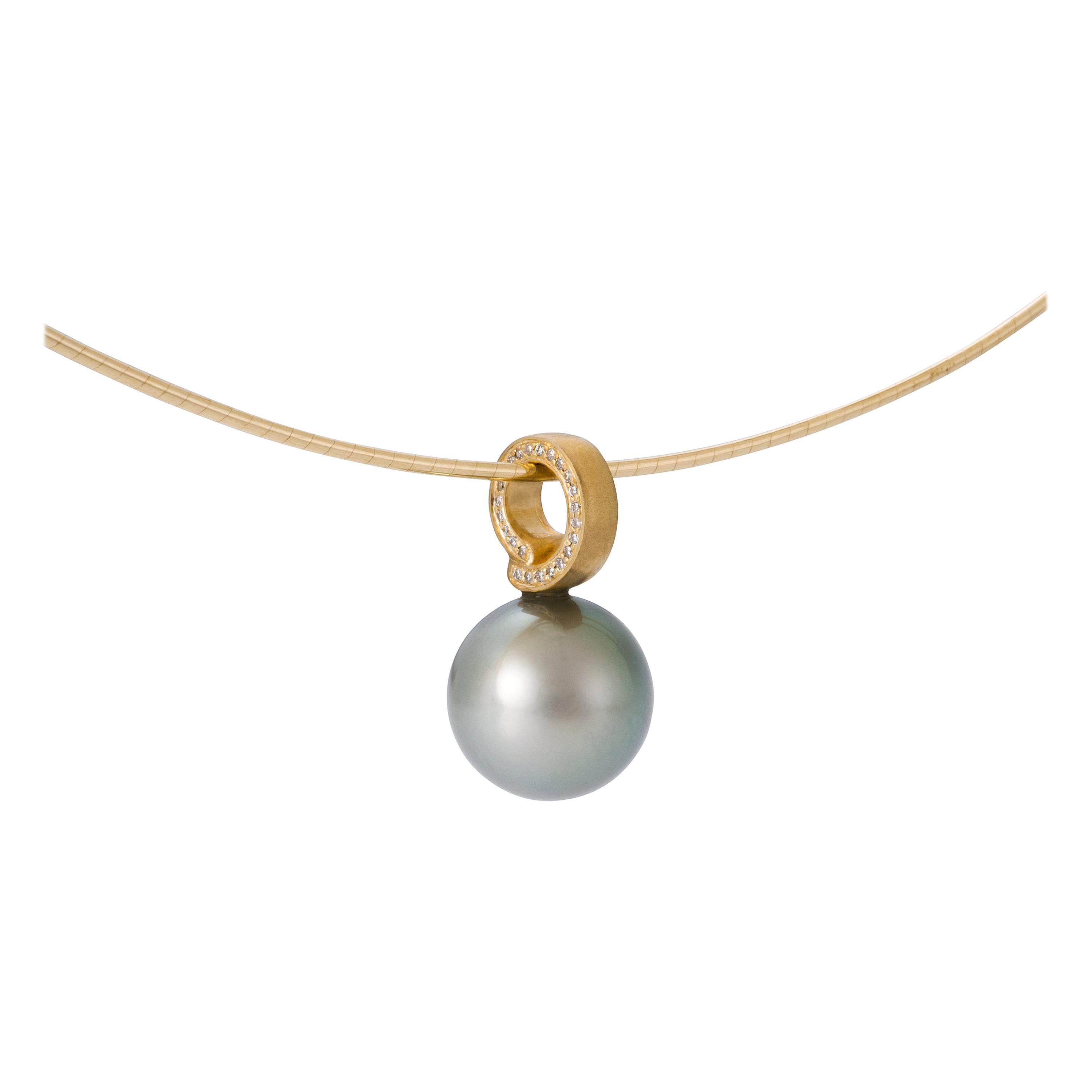 14 Karat Cirrus Spiral Pendant with Tahitian Pearl For Sale