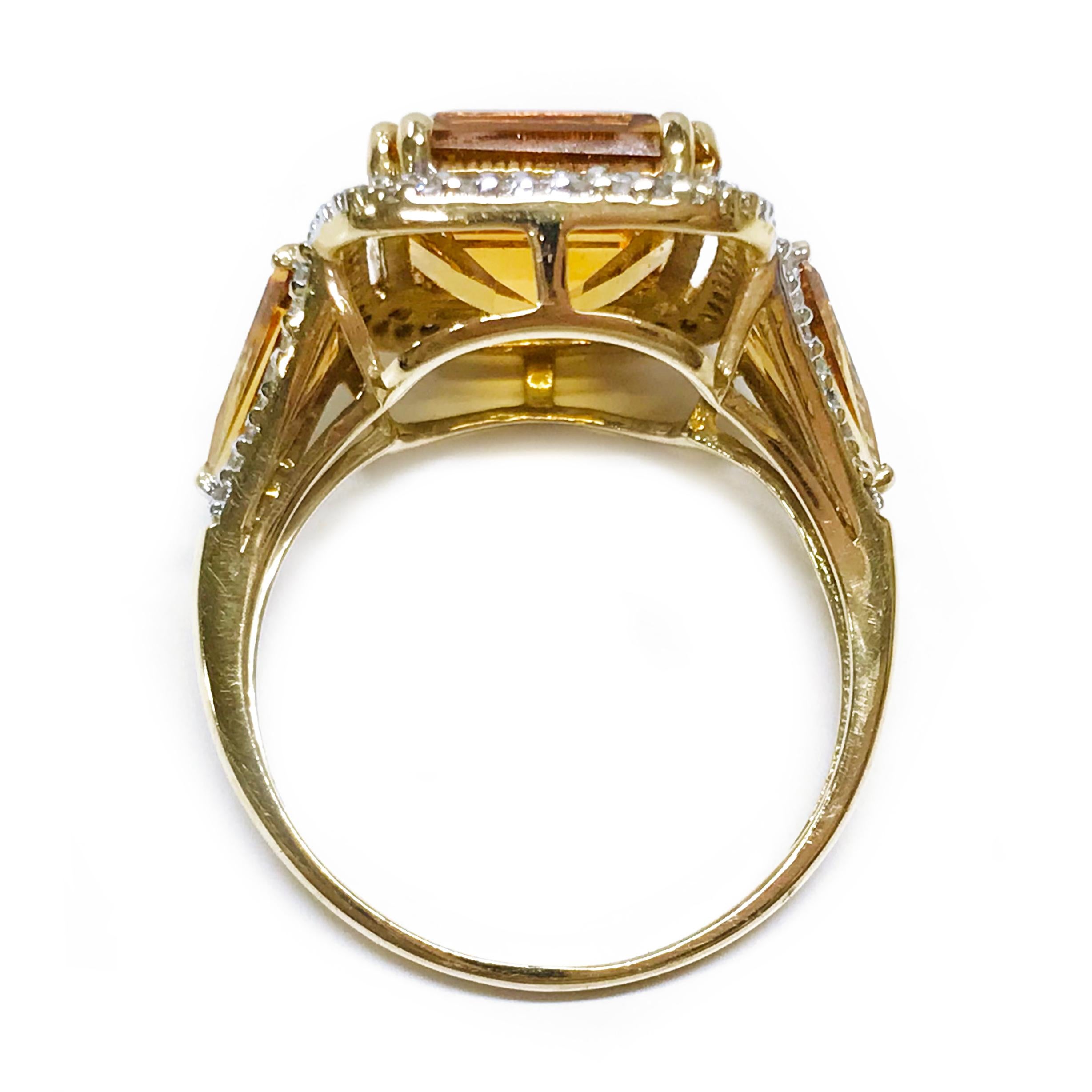 Contemporary Yellow Gold Citrine Diamond Cocktail Ring For Sale