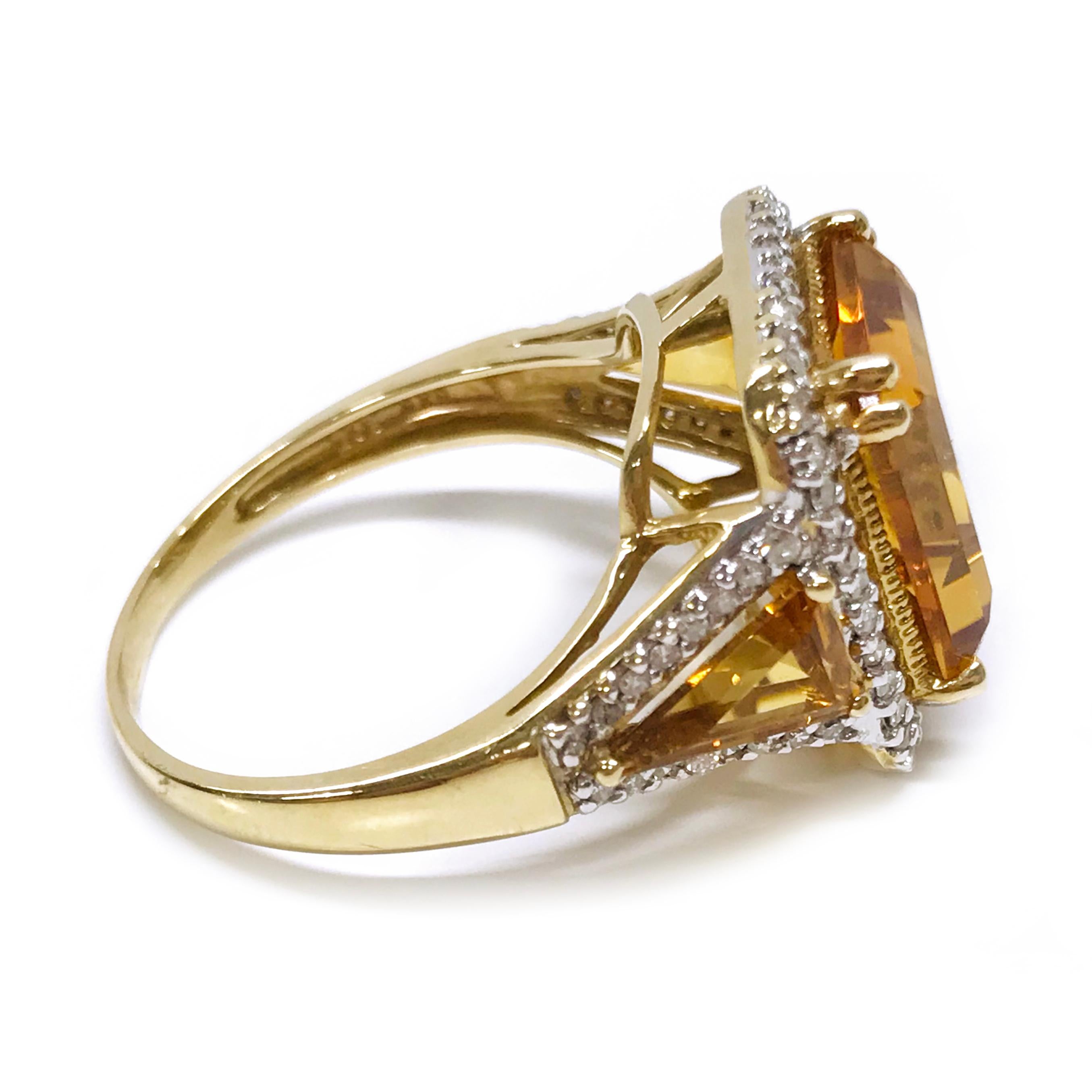 Square Cut Yellow Gold Citrine Diamond Cocktail Ring For Sale