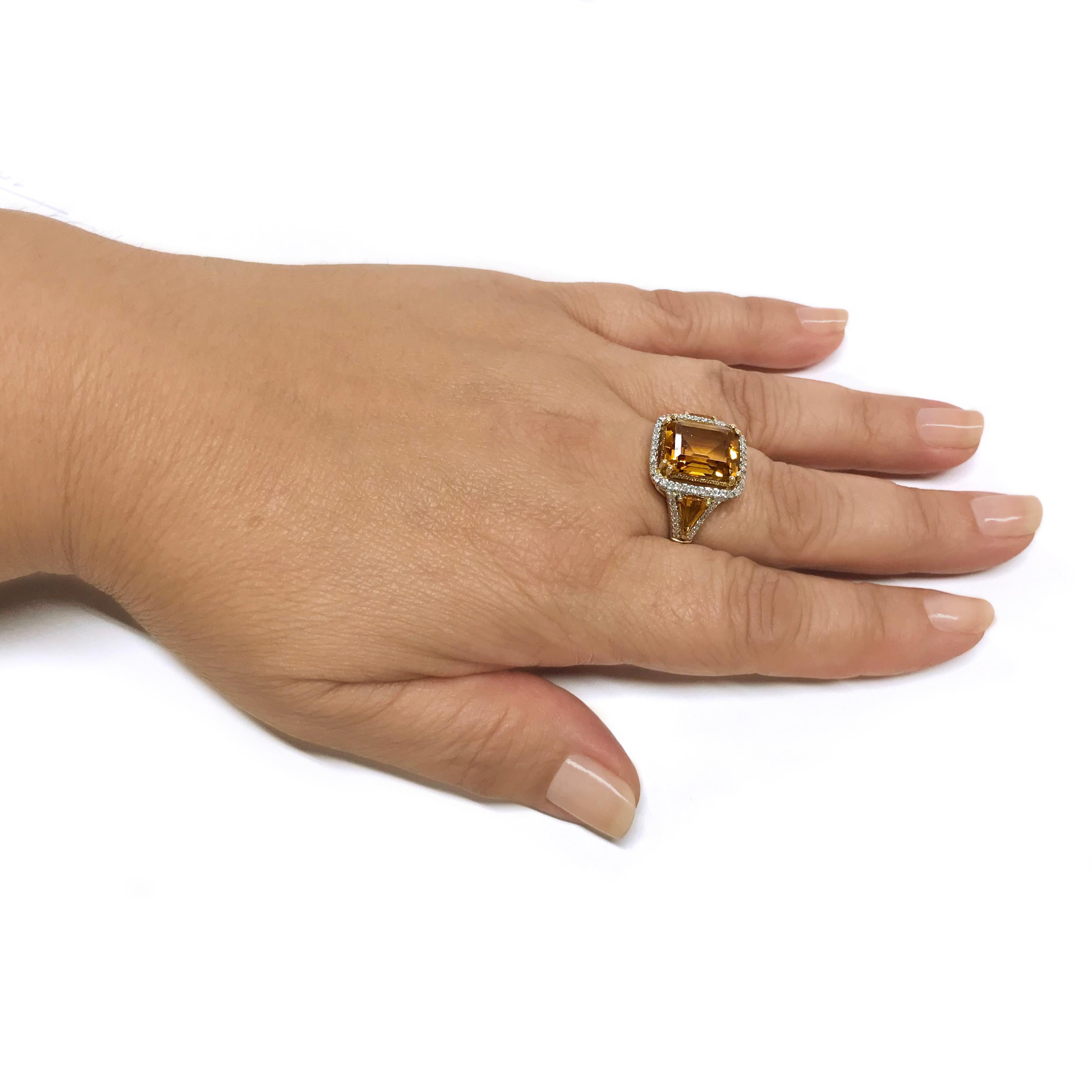 Women's or Men's Yellow Gold Citrine Diamond Cocktail Ring For Sale