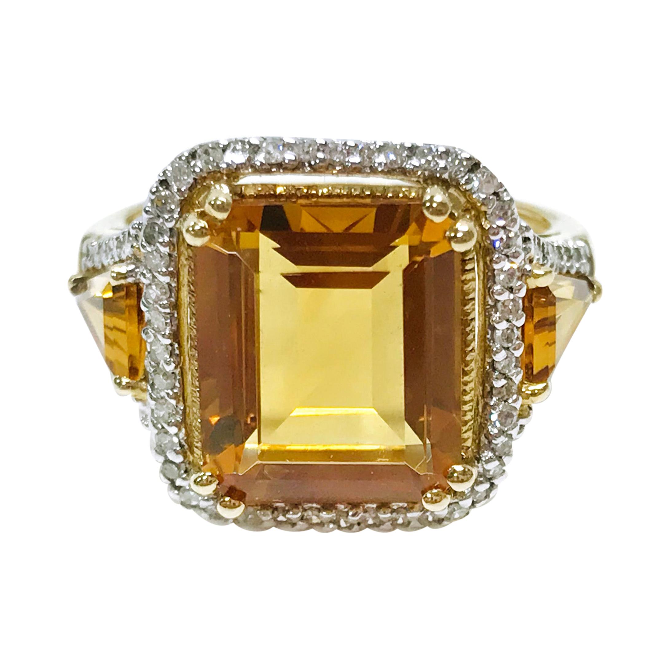 Yellow Gold Citrine Diamond Cocktail Ring For Sale