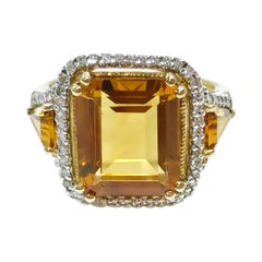 Vintage Yellow Gold Citrine Diamond Cocktail Ring