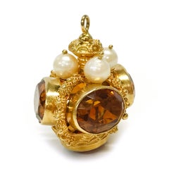 14 Karat Citrine Pearl Crown Pendant
