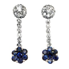 14 Karat 0.62 Ct Diamond/2.12 CT Cluster Sapphire Dangling Earrings