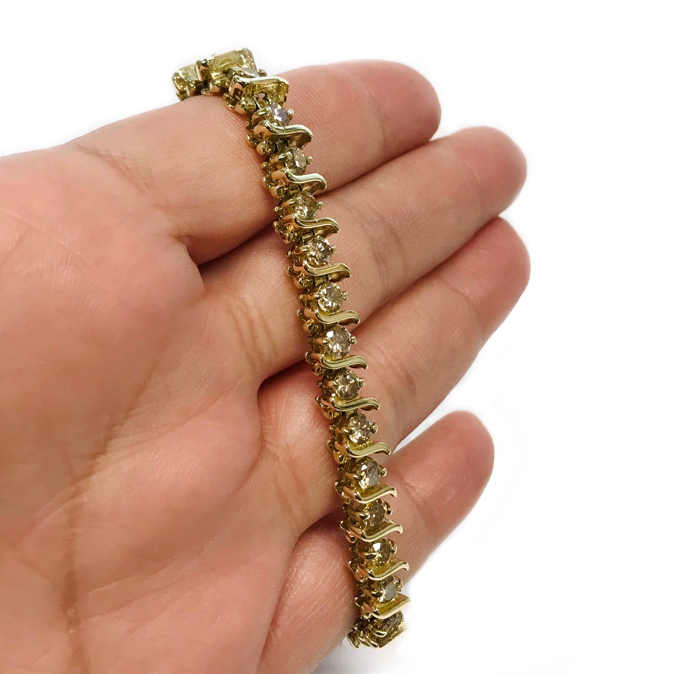 Pulsera de tenis con diamantes coñac de 14 quilates Corte redondo en venta