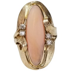 14 Karat Coral and Diamond Ring