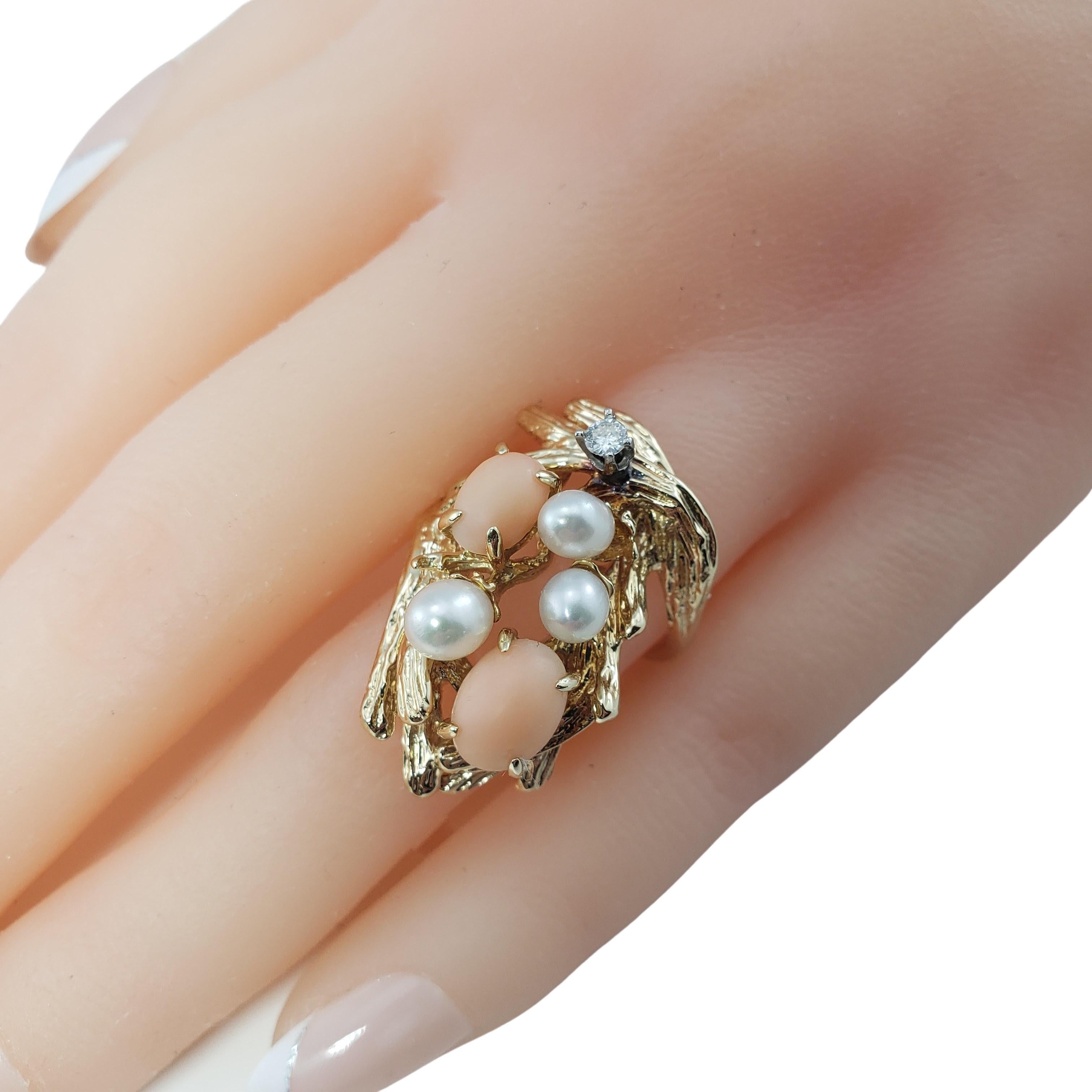 Women's 14 Karat Coral, Pearl and Diamond Ring For Sale