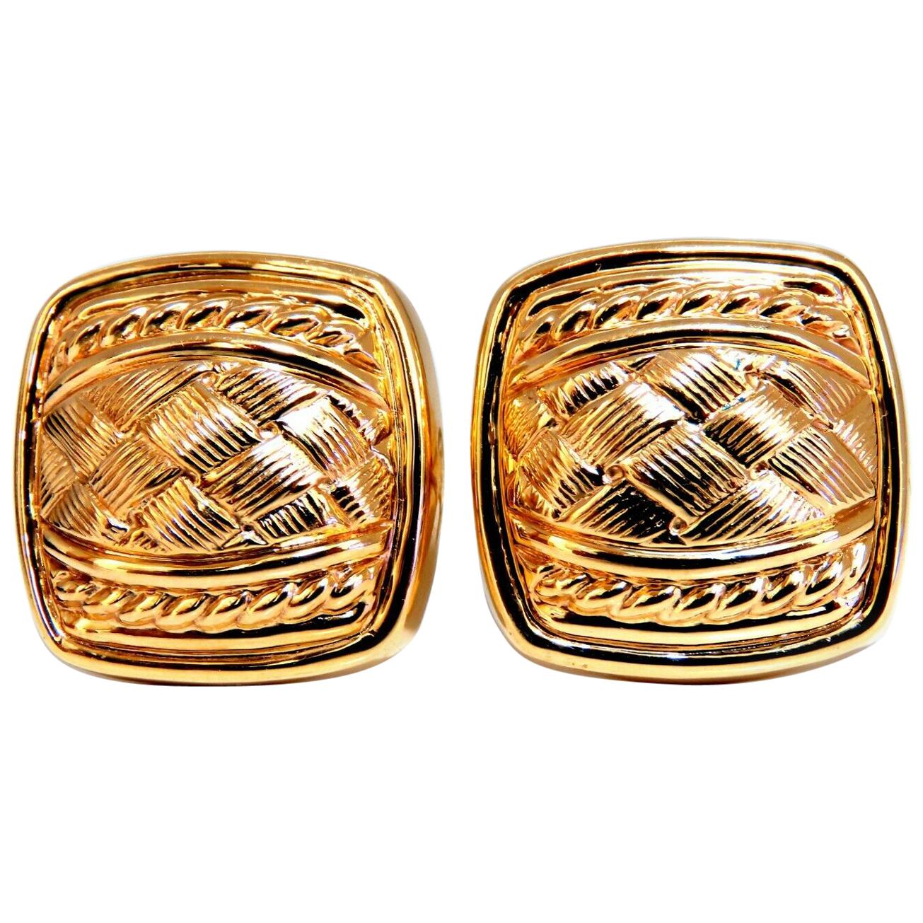 14 Karat Cross Hatch and Rope Twist Deco Clip Earrings* For Sale