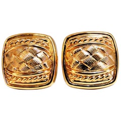 14 Karat Cross Hatch and Rope Twist Deco Clip Earrings*