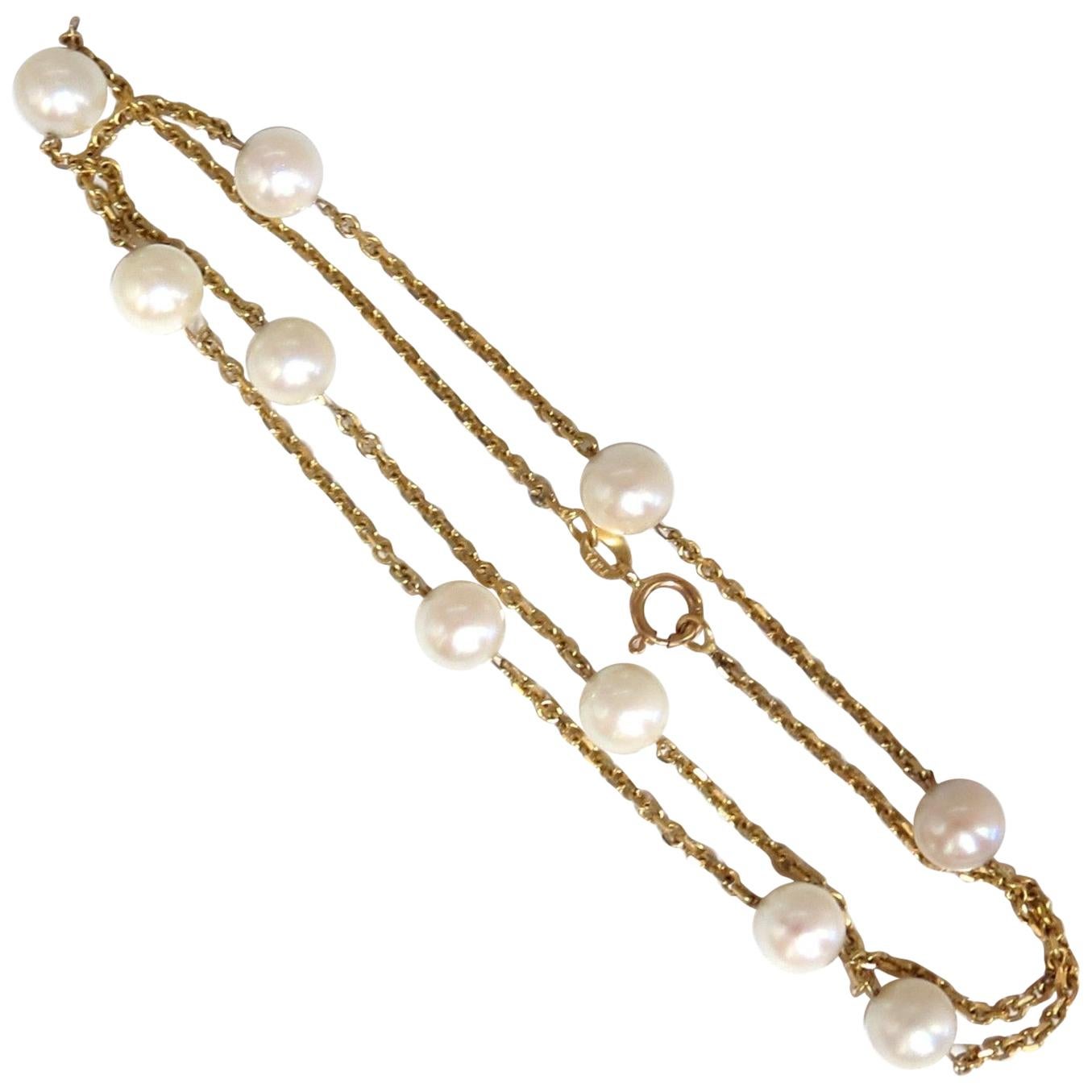14 Karat Cultured Pearls Yard Necklace 14 Karat