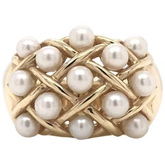 14 Karat Designer Style Quilted Pearl Ring