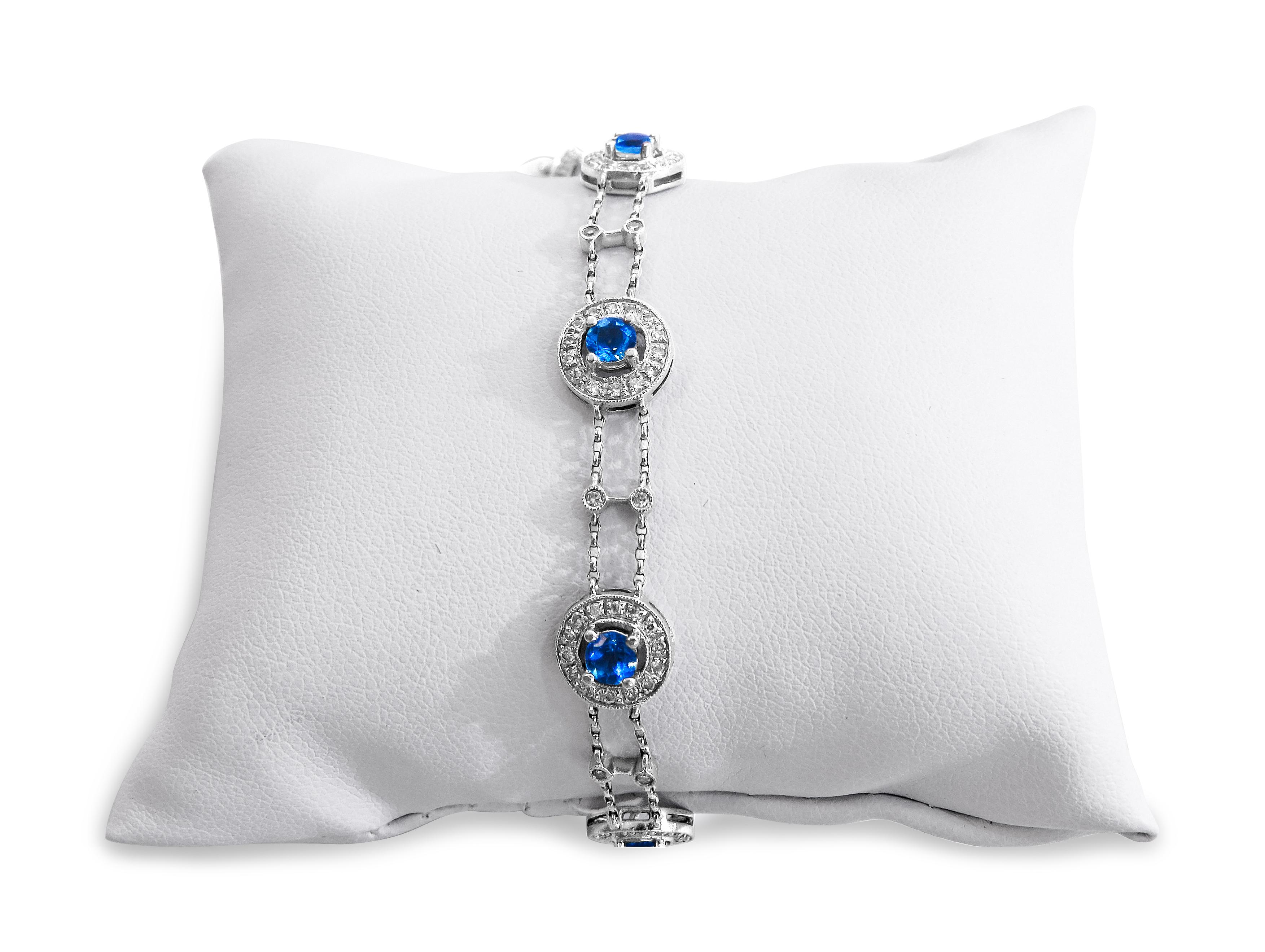 Art Deco 14 Karat Diamond and Blue Topaz Ladies Bracelet For Sale