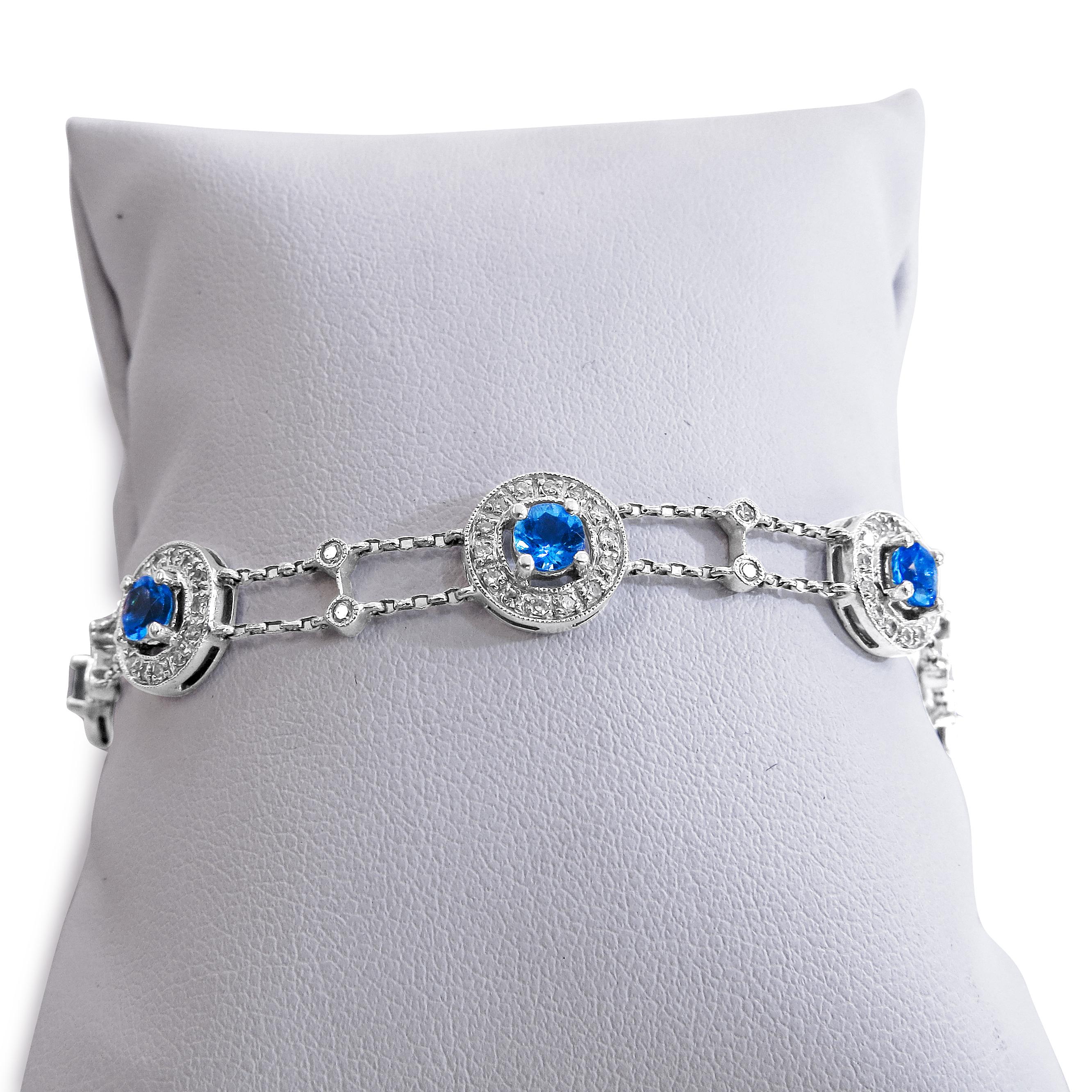 Women's 14 Karat Diamond and Blue Topaz Ladies Bracelet For Sale