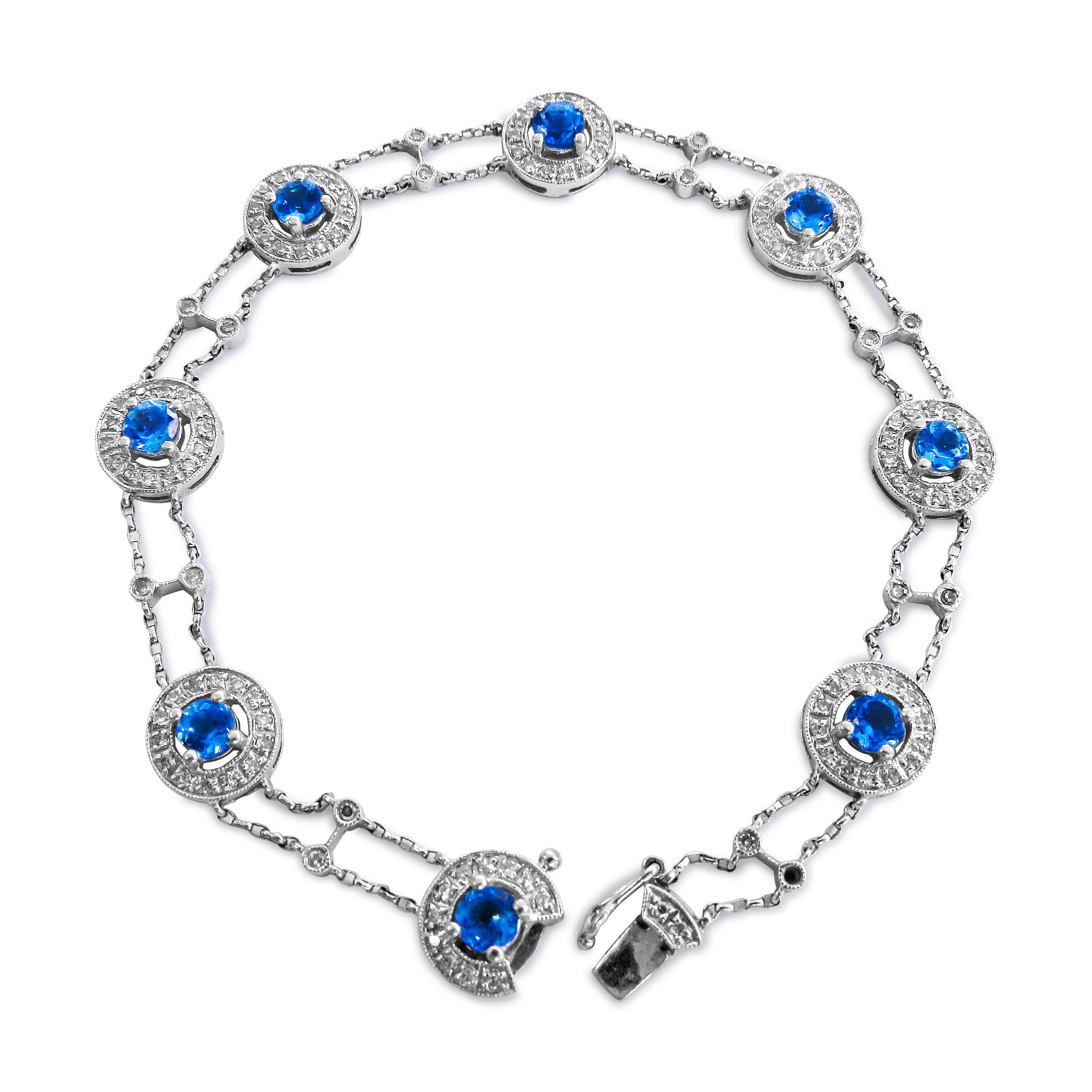 14 Karat Diamond and Blue Topaz Ladies Bracelet For Sale 1
