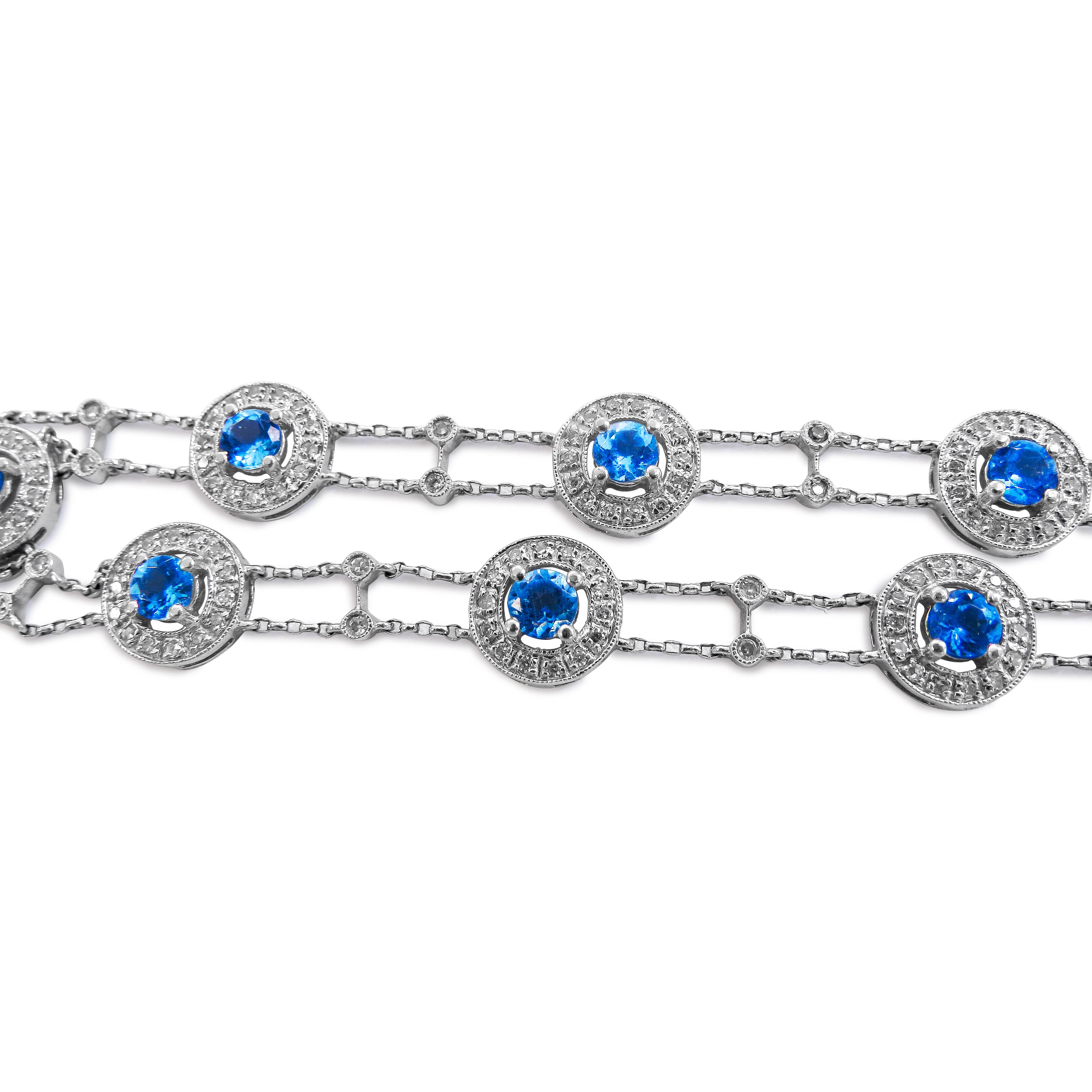14 Karat Diamond and Blue Topaz Ladies Bracelet For Sale 2