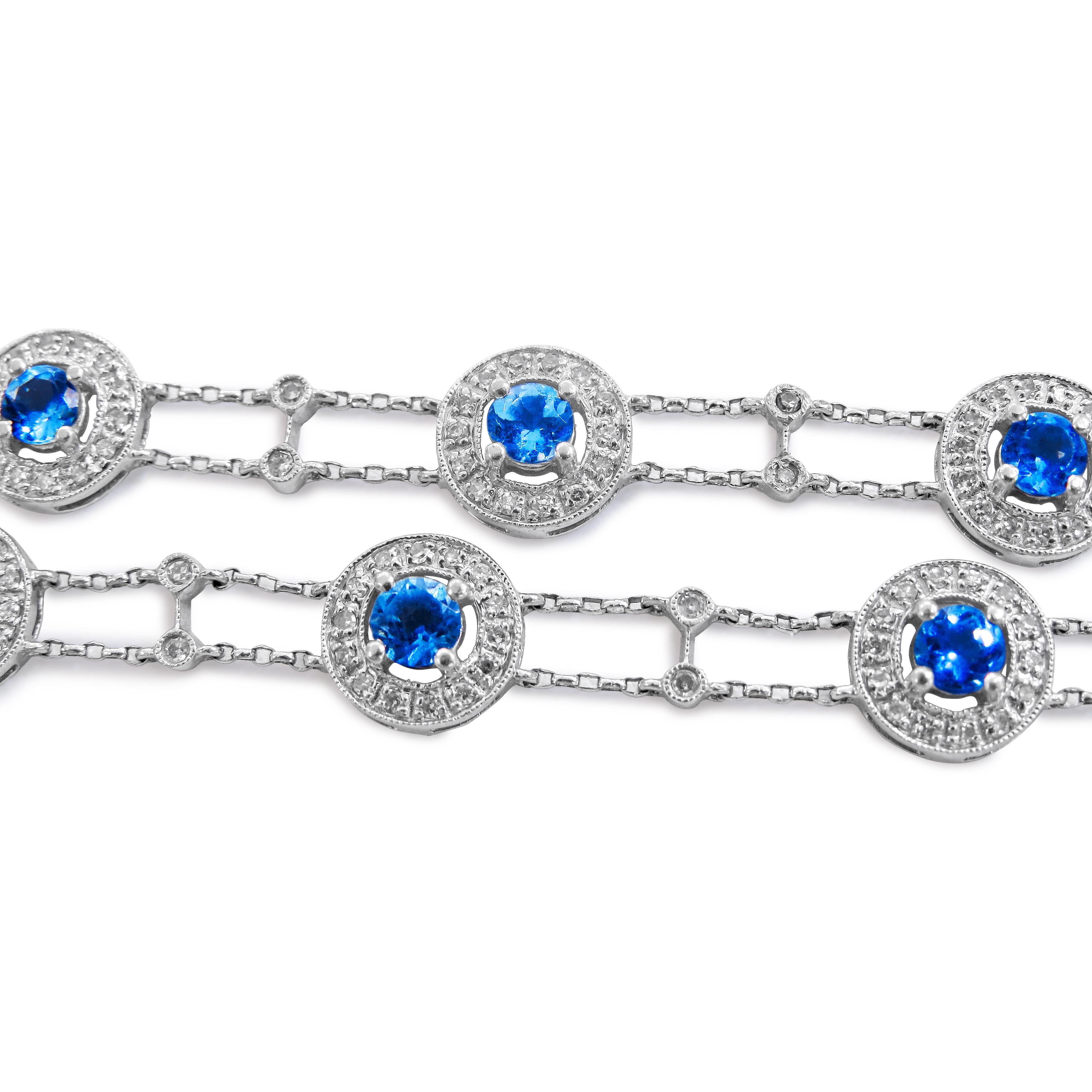 14 Karat Diamond and Blue Topaz Ladies Bracelet For Sale 3