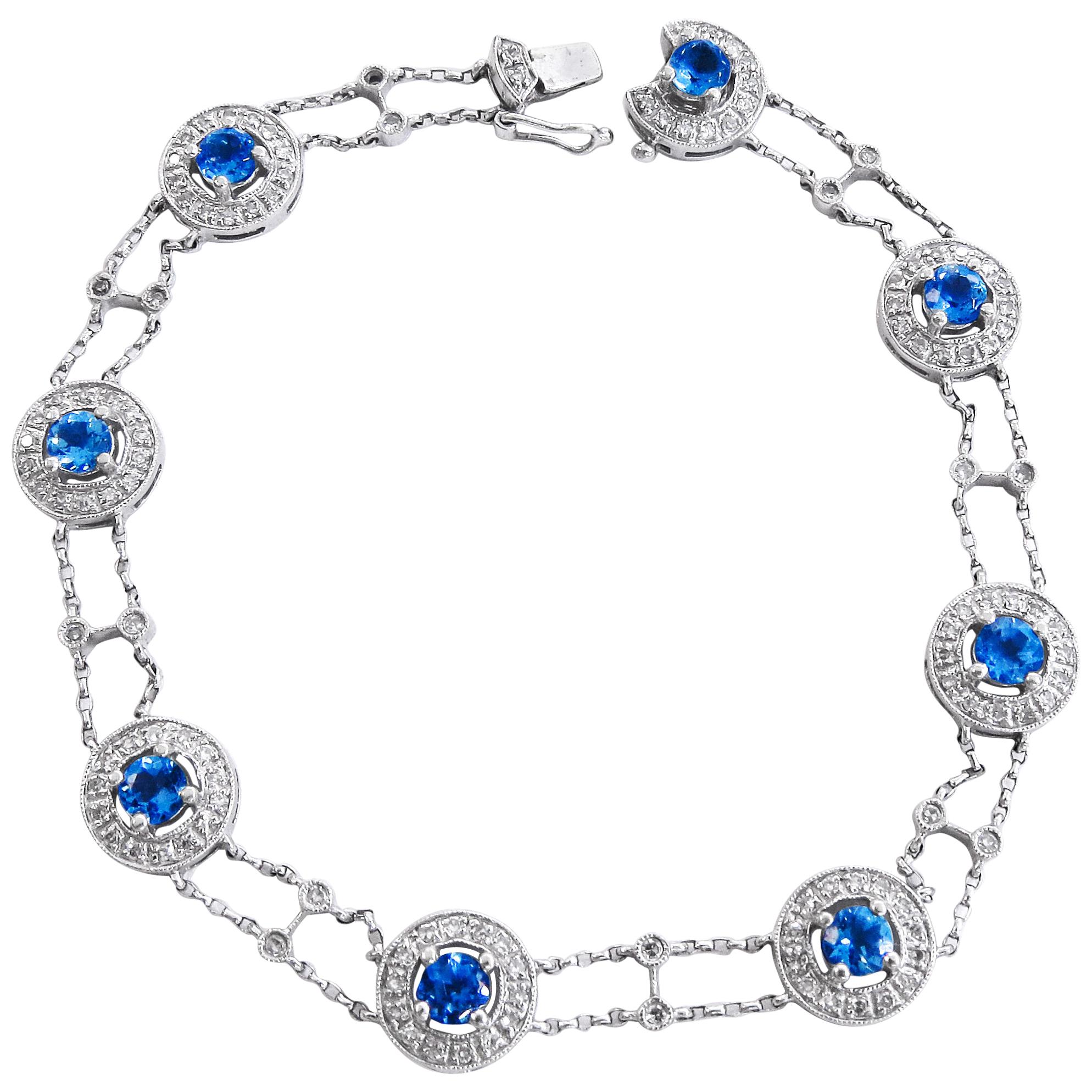 14 Karat Diamond and Blue Topaz Ladies Bracelet For Sale