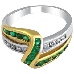 14 Karat Diamond and Emerald Cluster Ring