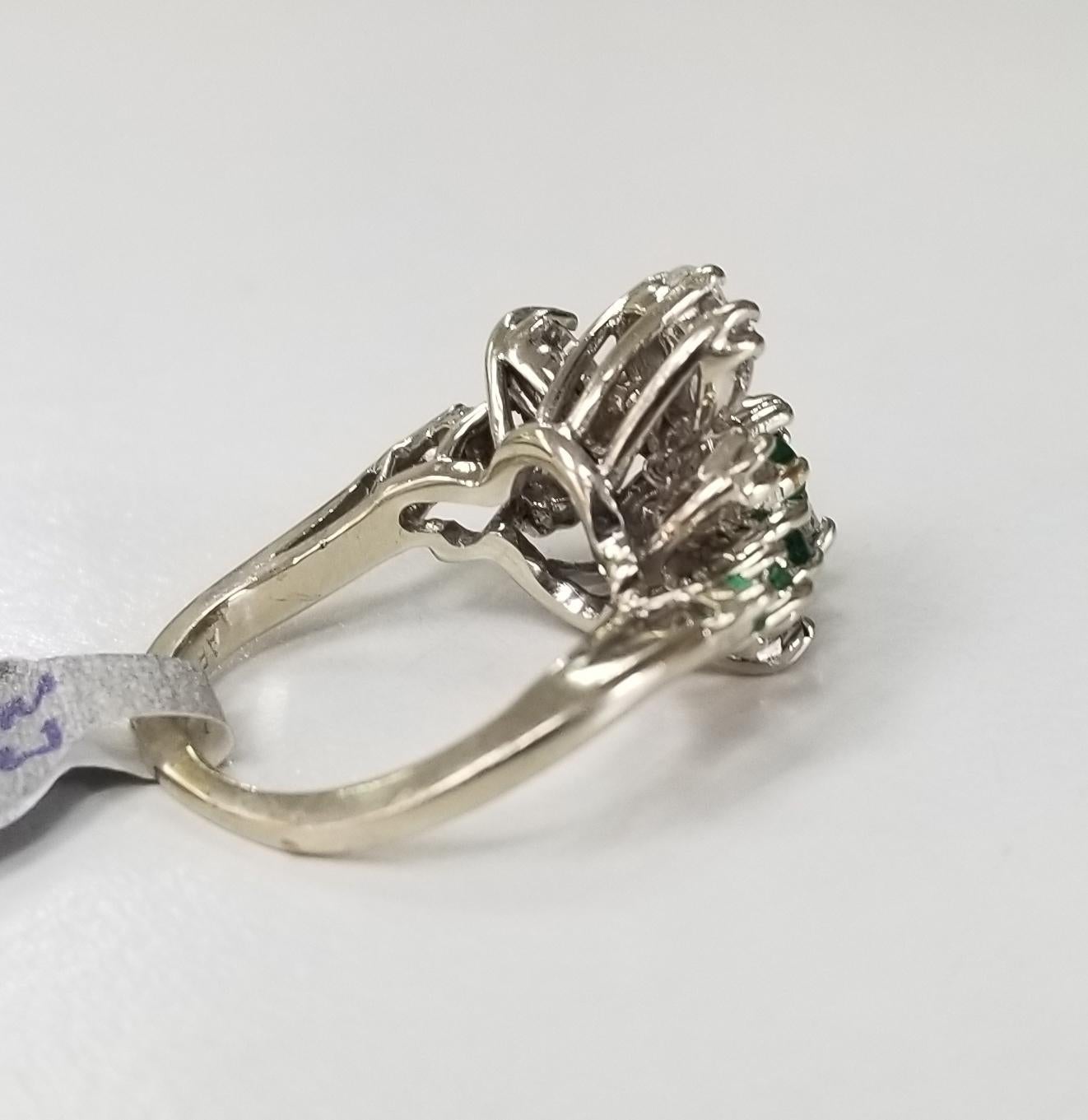 Contemporary 14 Karat Diamond and Emerald Cocktail Ring
