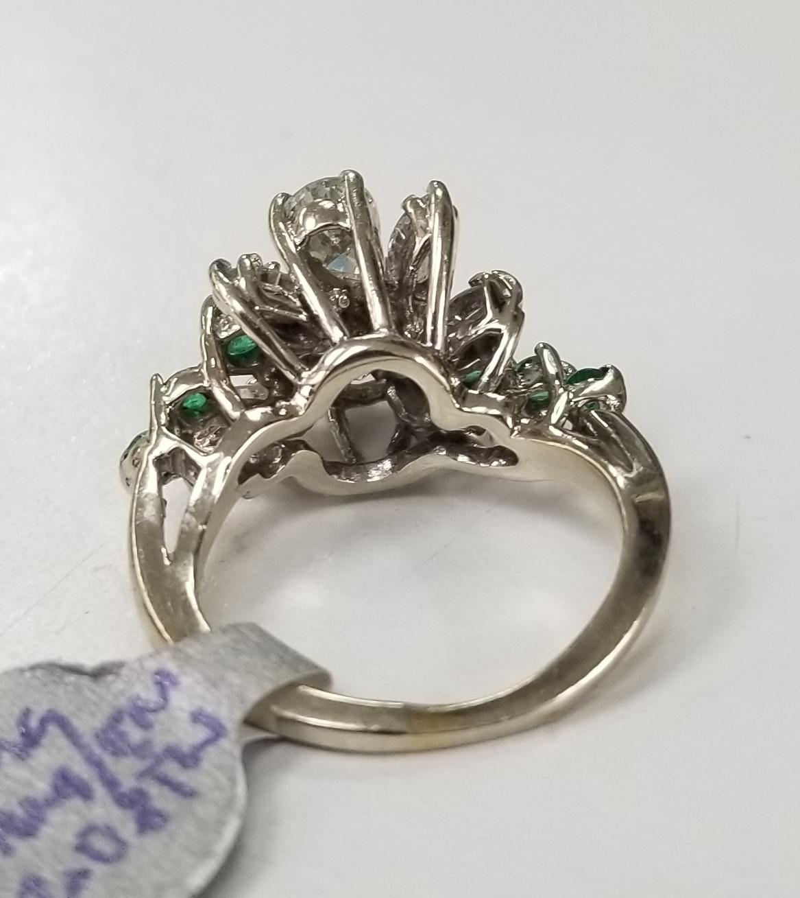 Pear Cut 14 Karat Diamond and Emerald Cocktail Ring