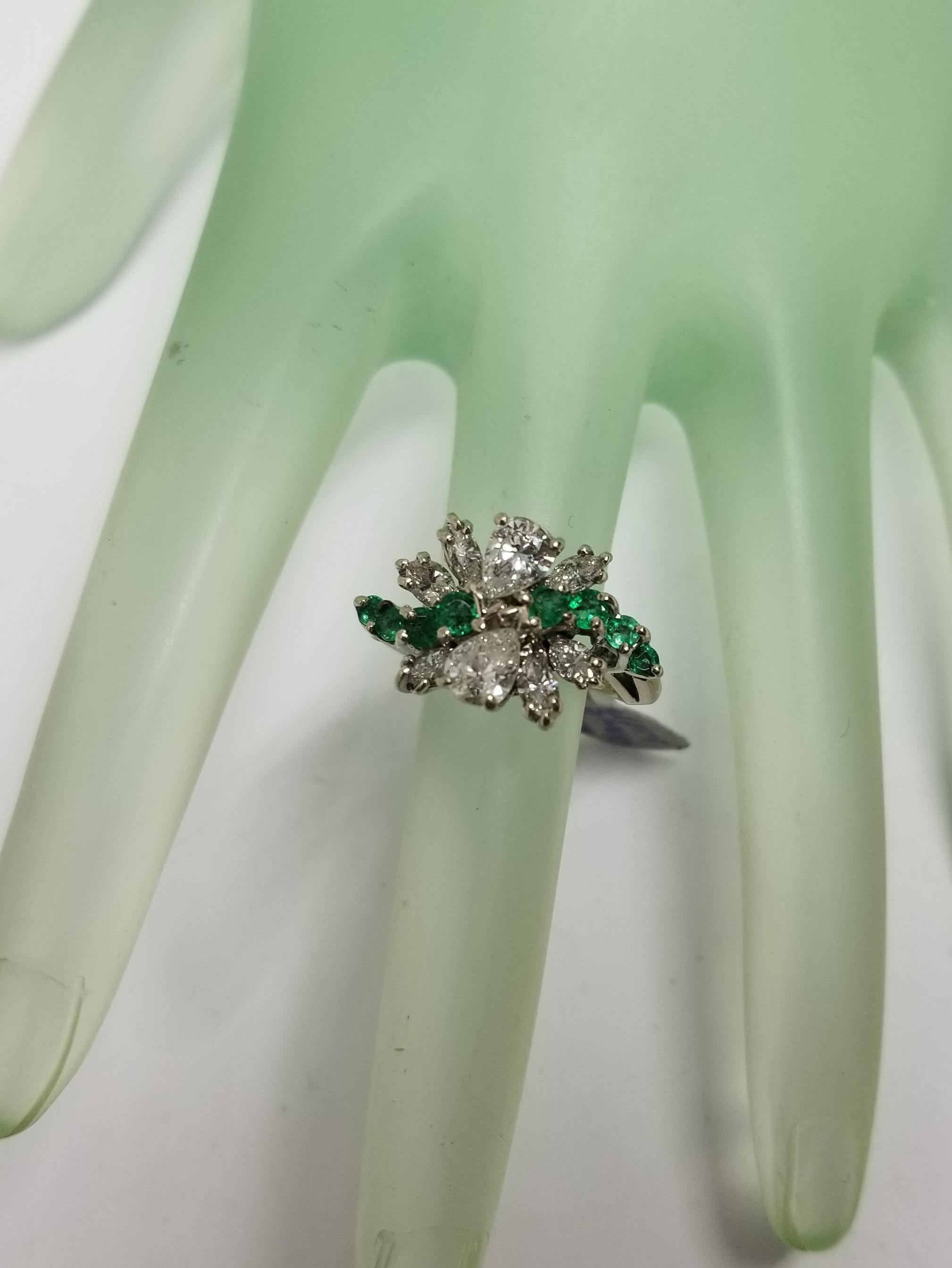 Women's or Men's 14 Karat Diamond and Emerald Cocktail Ring