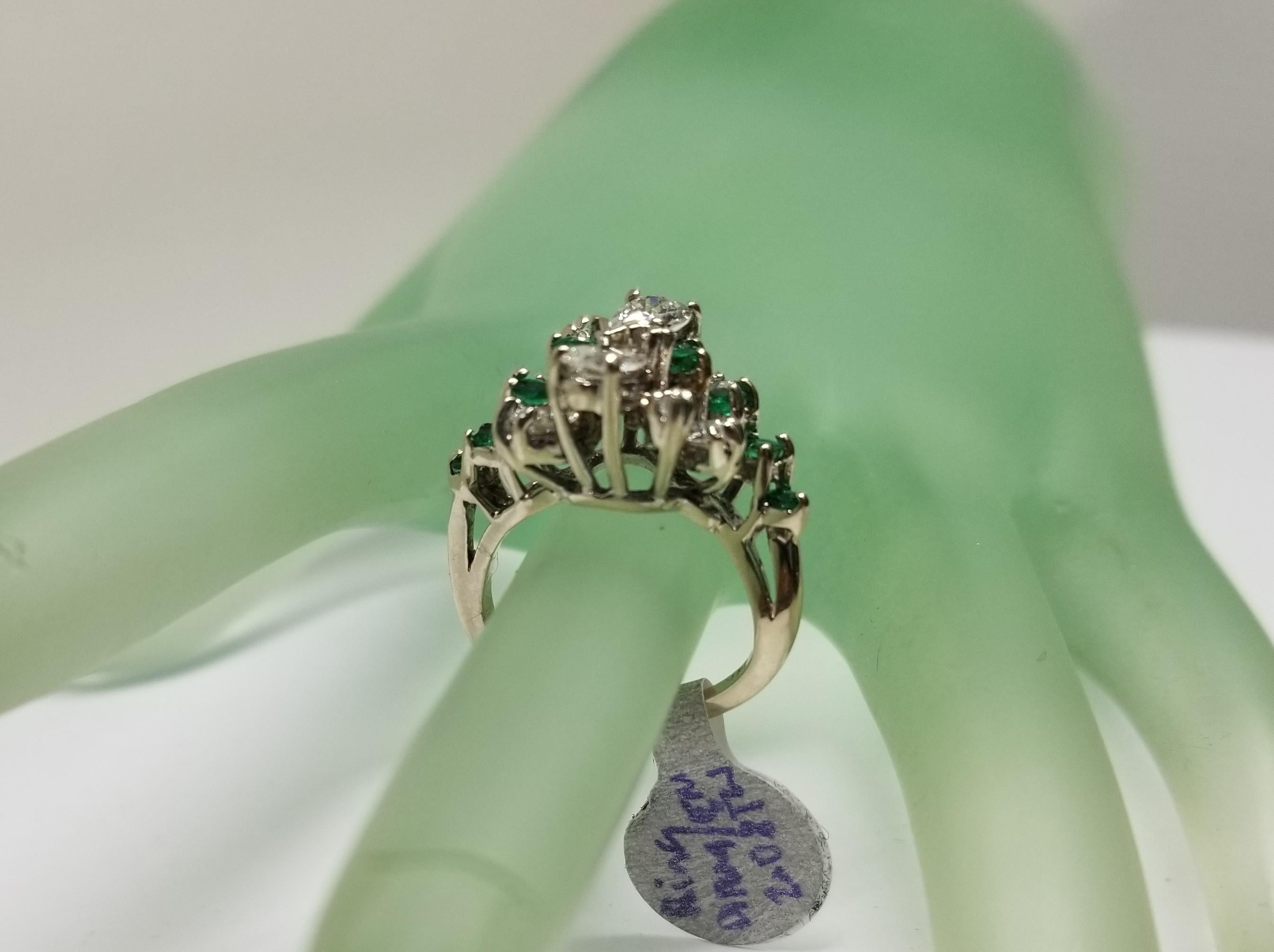 14 Karat Diamond and Emerald Cocktail Ring 1