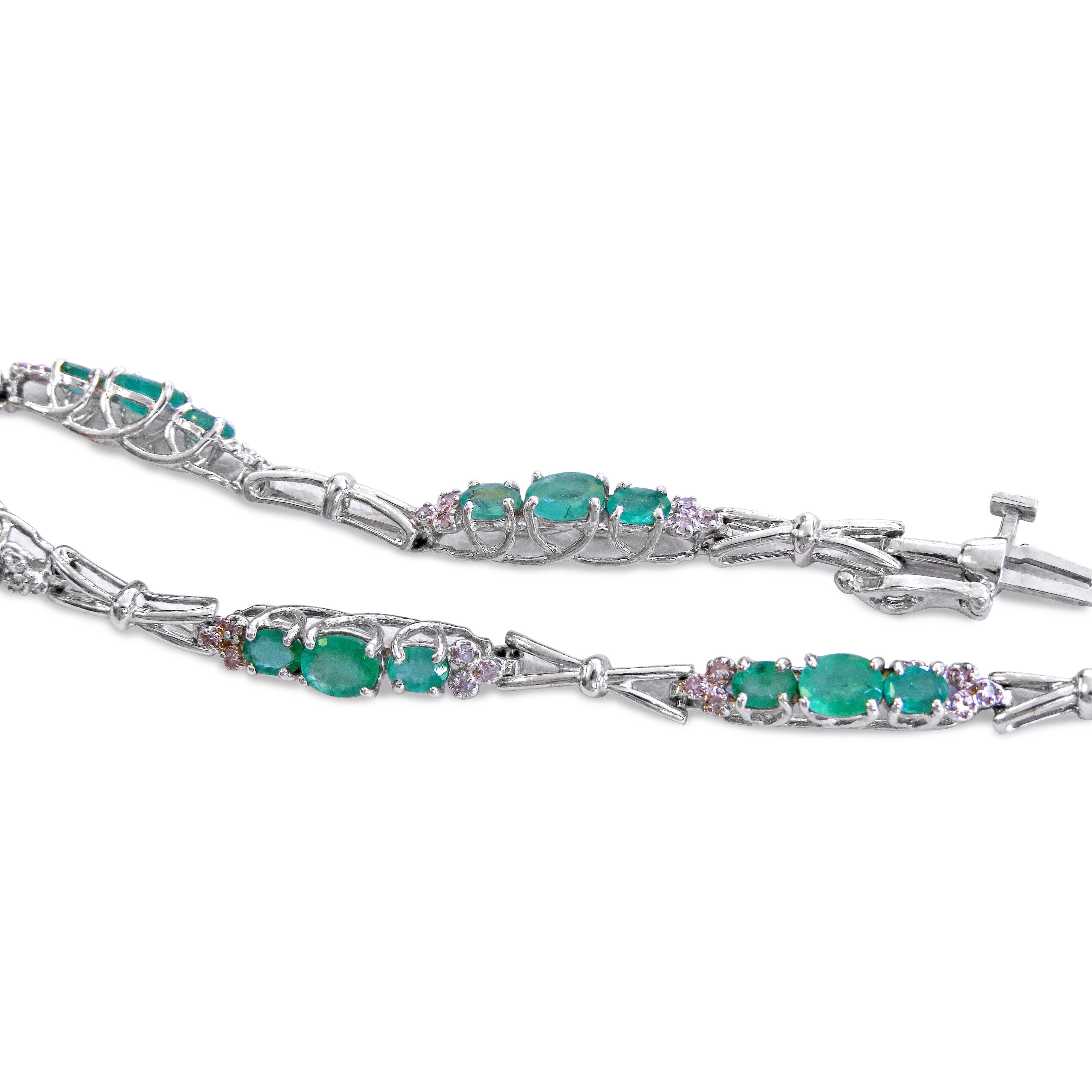 Women's 14 Karat Diamond and Emerald Ladies Bracelet For Sale