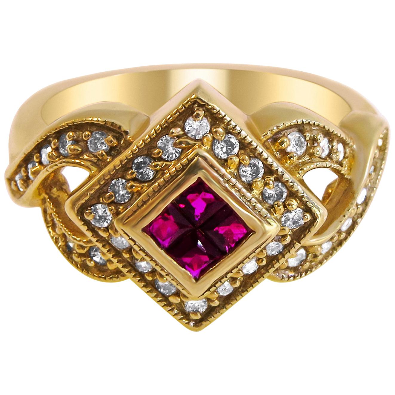 14 Karat Diamond and Rubi Ladies Ring For Sale