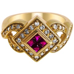 14 Karat Diamond and Rubi Ladies Ring
